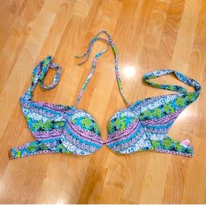 Victoria's Secret Floral Bikini Top - Blue and Pink 32DD
